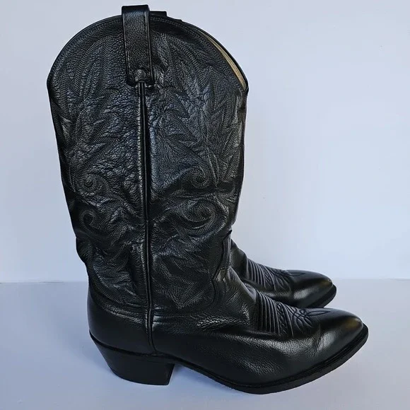 Vtg Dan Post 110 J Black Western‎ Extra Wide Cowboy Boots Mens Sz 10 EW 1705